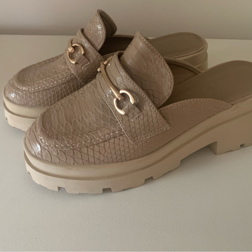 ShuShop Audra Mule loafers taupe snake